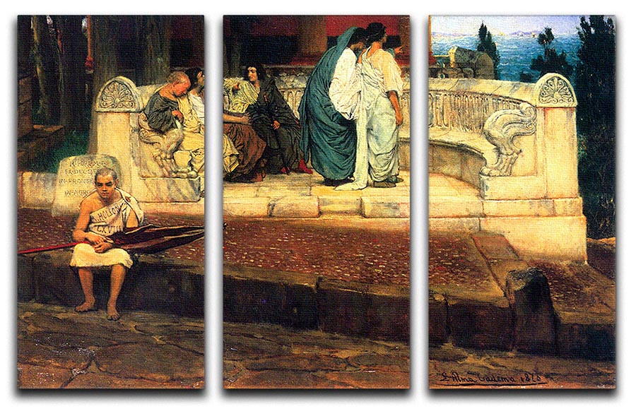 A stunning 3-panel canvas print featuring Exedra by Alma Tadema, showcasing intricate details and vibrant colors, perfect for elegant home decor.