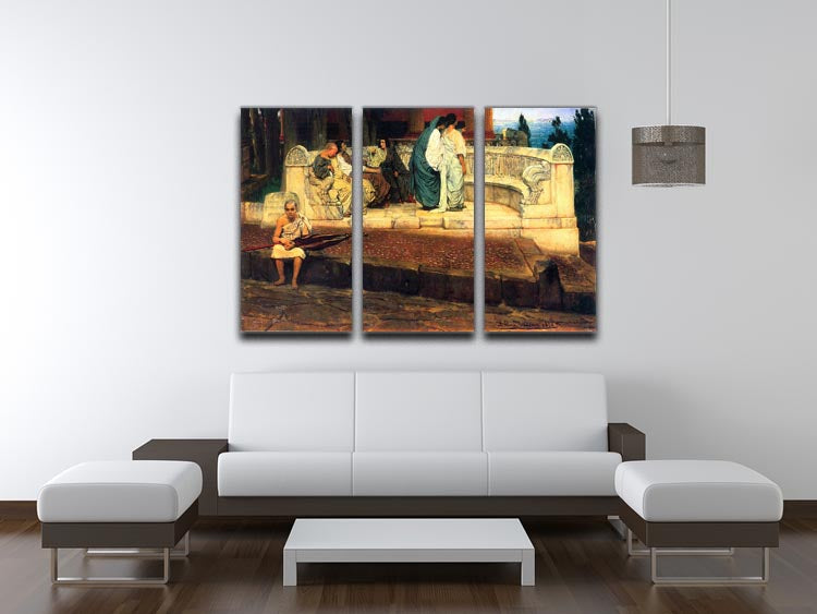 A stunning 3-panel canvas print featuring Exedra by Alma Tadema, showcasing intricate details and vibrant colors, perfect for elegant home decor.