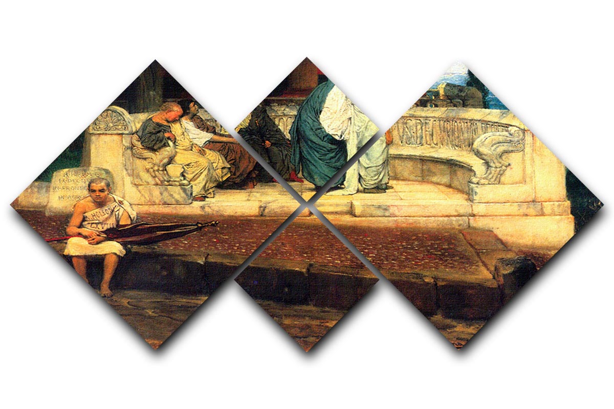 A stunning 4-square multi-panel canvas artwork titled A Exedra by Alma Tadema, showcasing classical themes in vibrant colors.