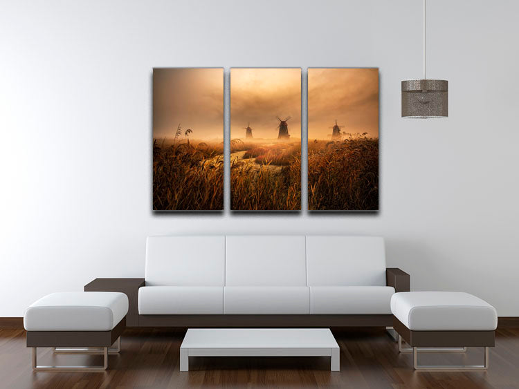 A stunning 3-panel canvas print featuring a captivating morning scene, perfect for home decor.