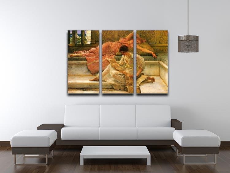 A stunning 3-panel canvas print featuring Alma Tadema's A Favorite Poet, showcasing intricate details and vibrant colors.