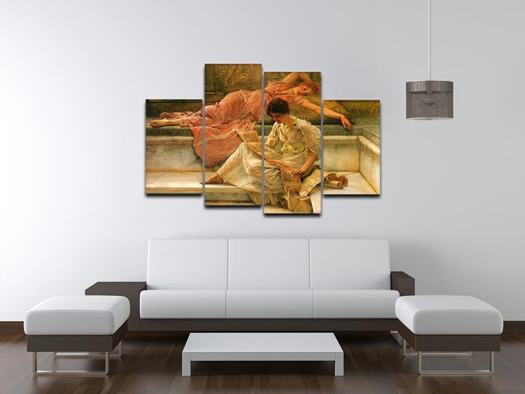 A Favorite Poet by Alma Tadema 4 Split Panel Canvas artwork, showcasing four panels that create a cohesive and dynamic image.