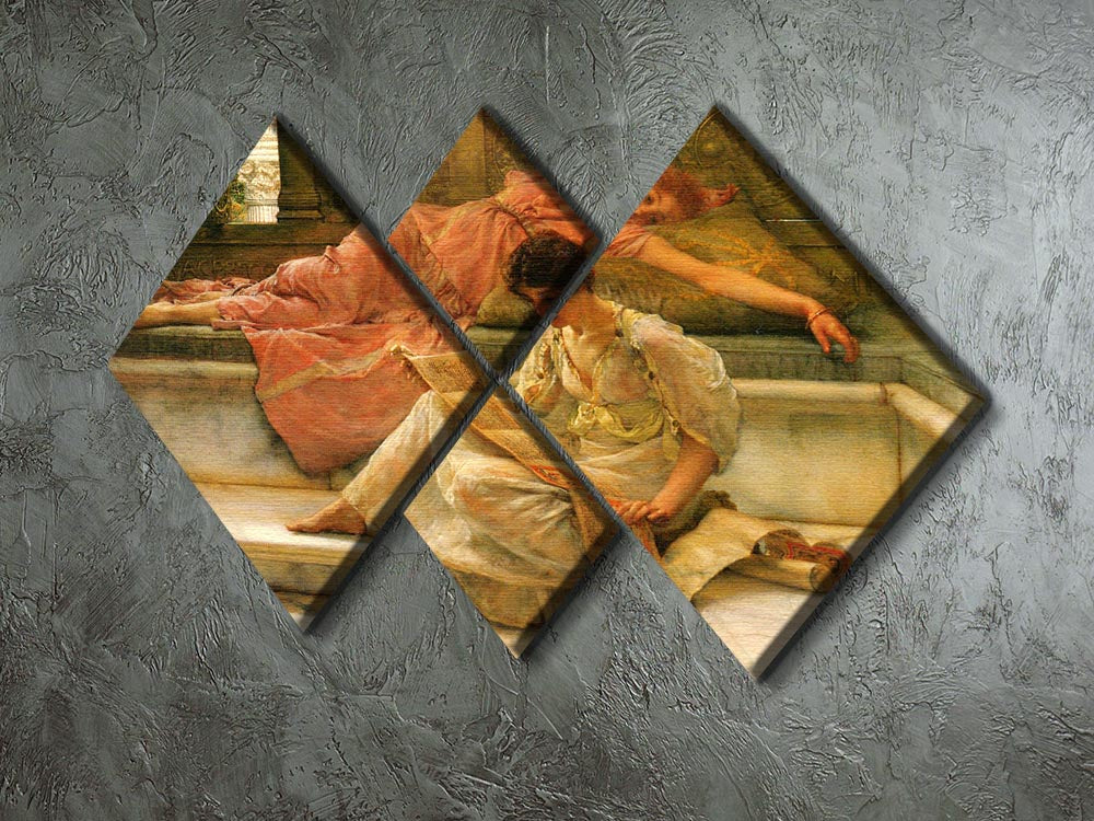 A 4-square multi-panel canvas artwork titled 'A Favorite Poet' by Alma Tadema, showcasing intricate details and vibrant colors.