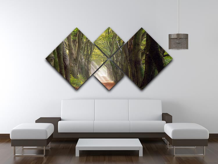 A Glorious Day 4 Square Multi Panel Canvas artwork featuring vibrant colors and intricate designs, displayed in a modern setting.
