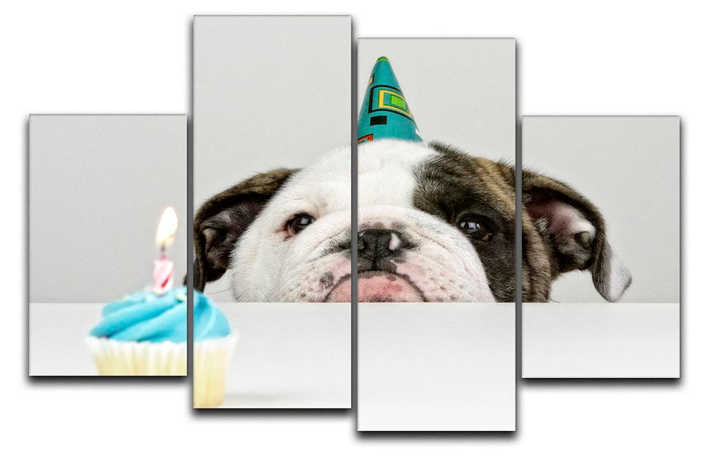 A vibrant 4-split canvas artwork featuring a festive birthday theme, showcasing colorful designs across four panels.