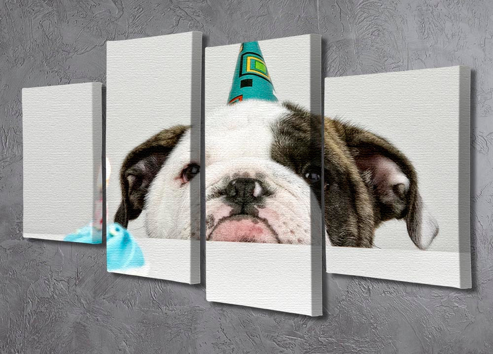 A vibrant 4-split canvas artwork featuring a festive birthday theme, showcasing colorful designs across four panels.