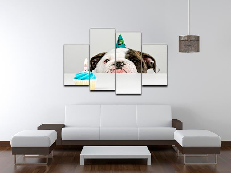 A vibrant 4-split canvas artwork featuring a festive birthday theme, showcasing colorful designs across four panels.