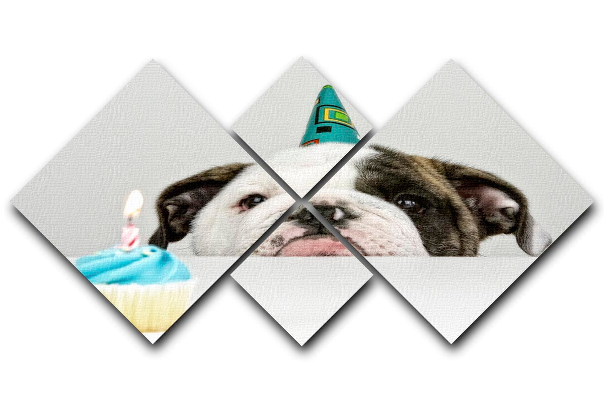 A colorful 4-square multi panel canvas artwork celebrating birthdays, featuring vibrant designs and joyful imagery.