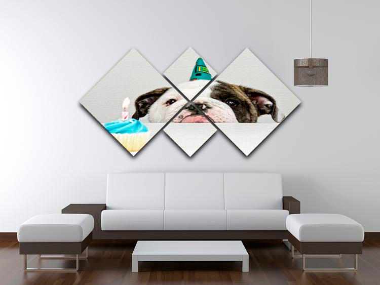 A colorful 4-square multi panel canvas artwork celebrating birthdays, featuring vibrant designs and joyful imagery.