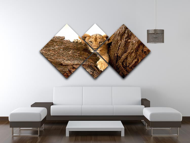 A charming multi-panel canvas featuring a playful little tiger cub looking out among rocks, beautifully designed for home decor.