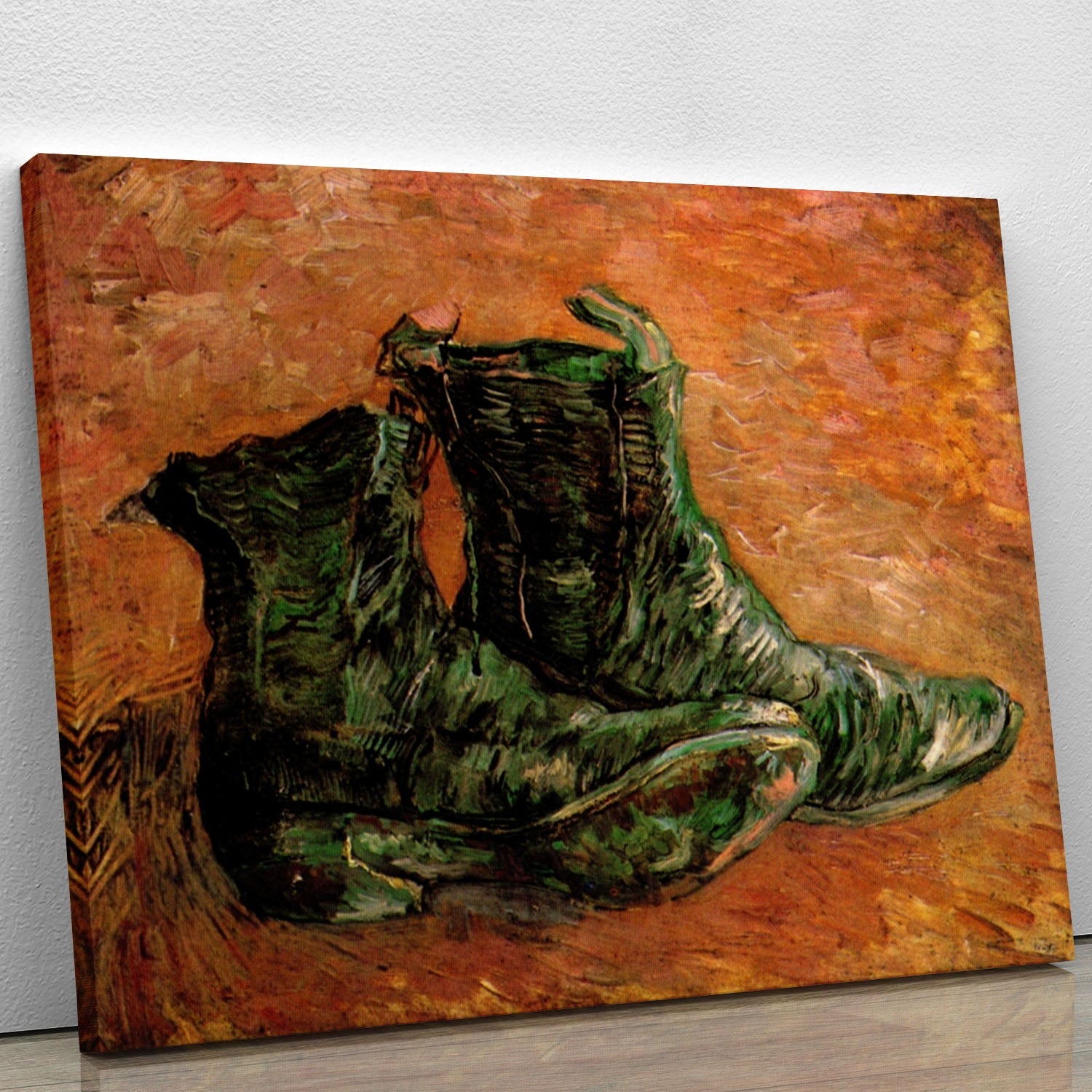 Canvas print of Van Gogh's A Pair of Shoes, showcasing vibrant colors and intricate details.