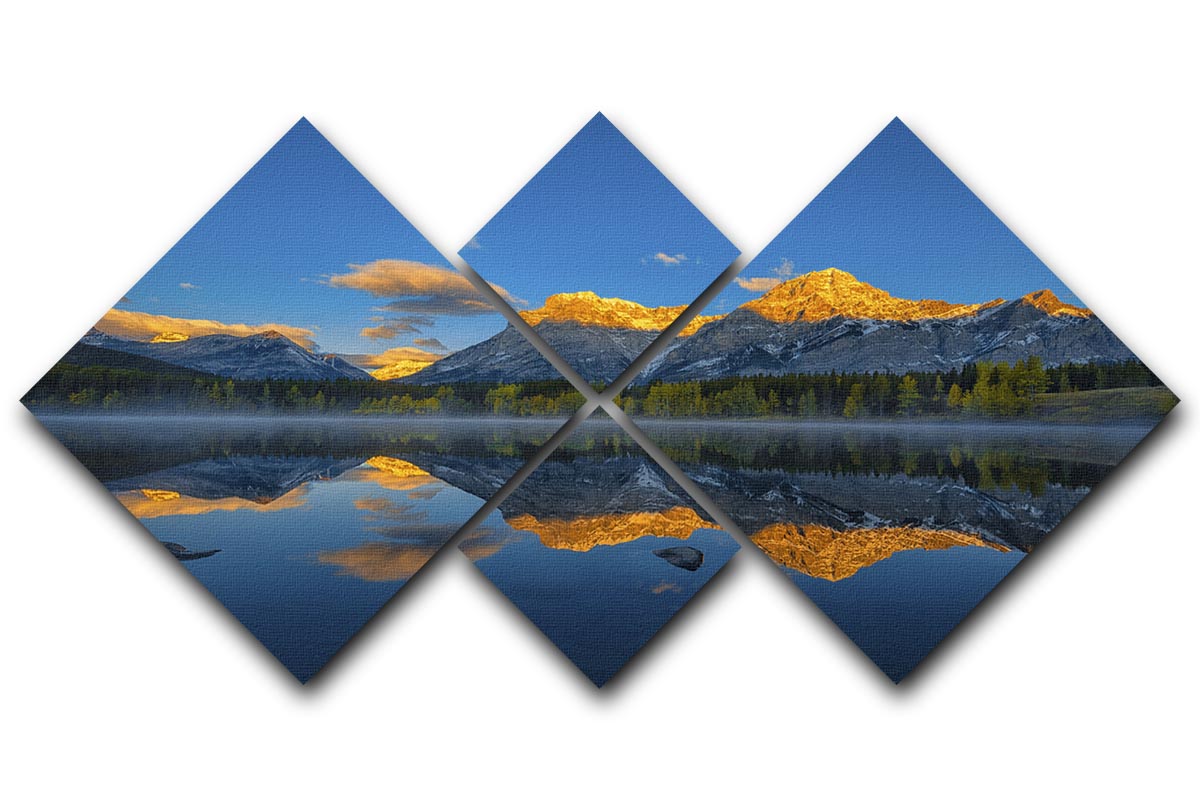 A stunning 4-square multi-panel canvas featuring a beautiful morning scene in the Canadian Rockies, showcasing vibrant colors and majestic landscapes.