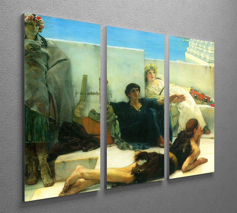 Three-panel canvas print featuring Alma Tadema's reading of Homer, showcasing vibrant colors and intricate details.