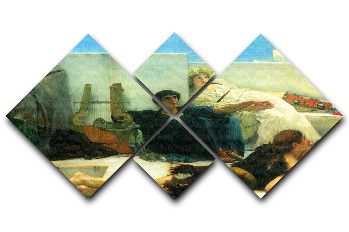 A Reading of Homer detail 1 by Alma Tadema, a 4-square multi-panel canvas artwork showcasing classical themes and vibrant colors.