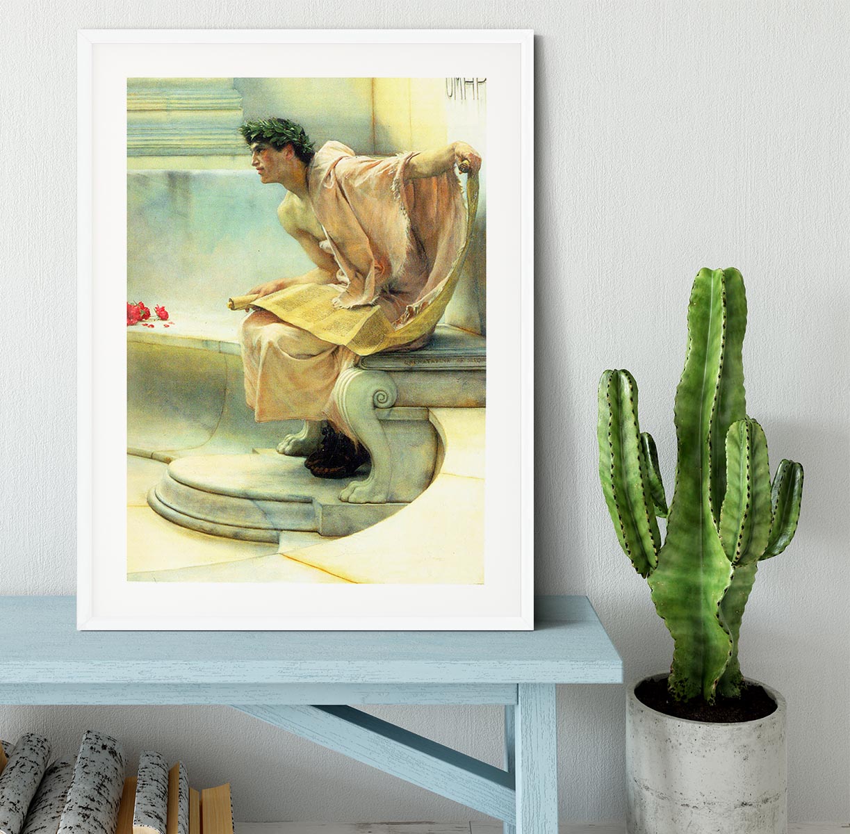 Framed print of 'A Reading of Homer' by Alma Tadema, showcasing intricate details and vibrant colors.