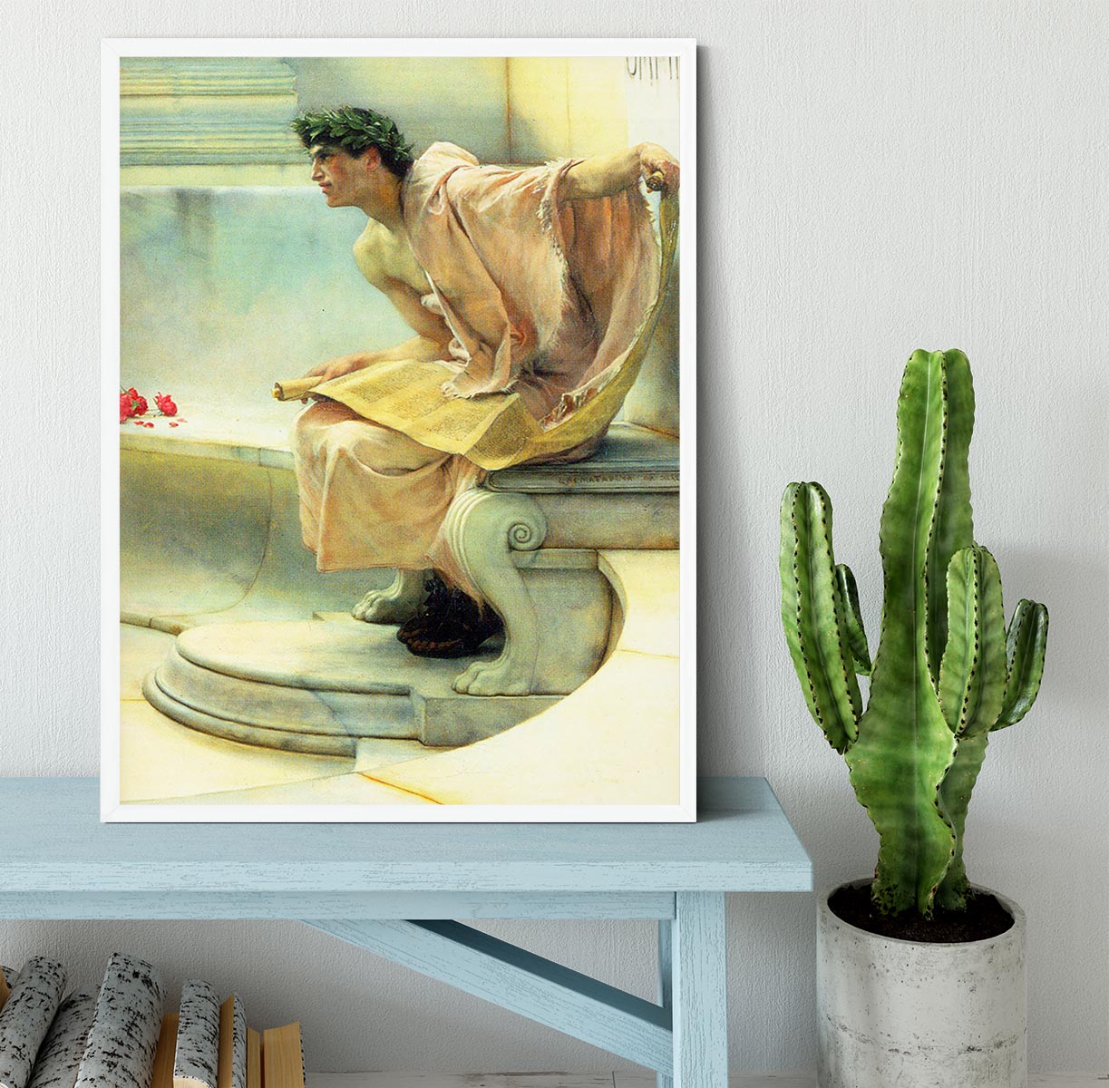 Framed print of 'A Reading of Homer' by Alma Tadema, showcasing intricate details and vibrant colors.
