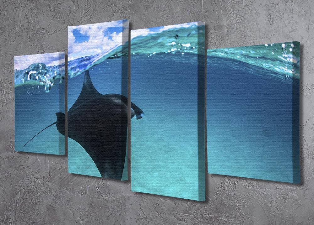 A stunning 4-split canvas artwork featuring a reef manta ray, showcasing vibrant colors and intricate details across four panels.