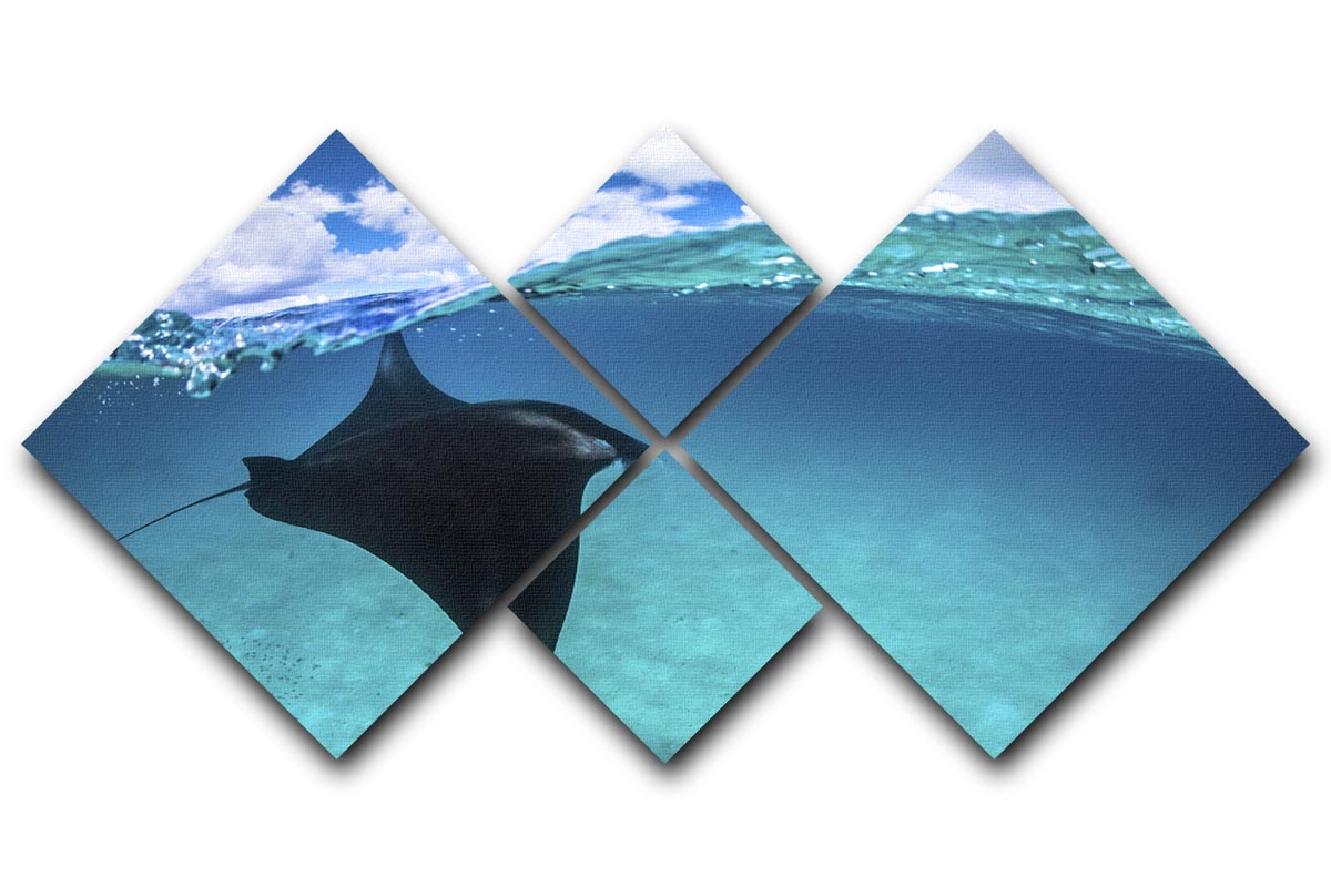 A beautiful 4-square canvas artwork featuring a Reef Manta Ray in vibrant ocean colors, perfect for home decor.