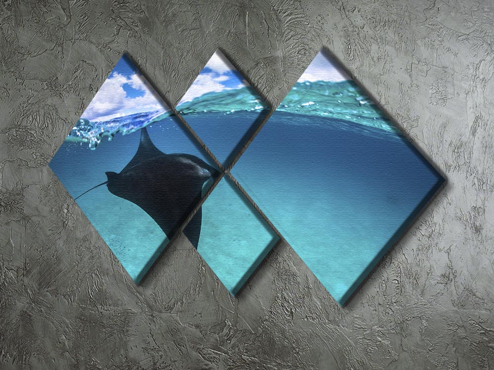 A beautiful 4-square canvas artwork featuring a Reef Manta Ray in vibrant ocean colors, perfect for home decor.