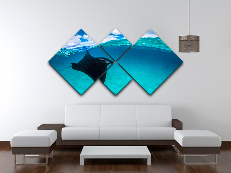 A beautiful 4-square canvas artwork featuring a Reef Manta Ray in vibrant ocean colors, perfect for home decor.