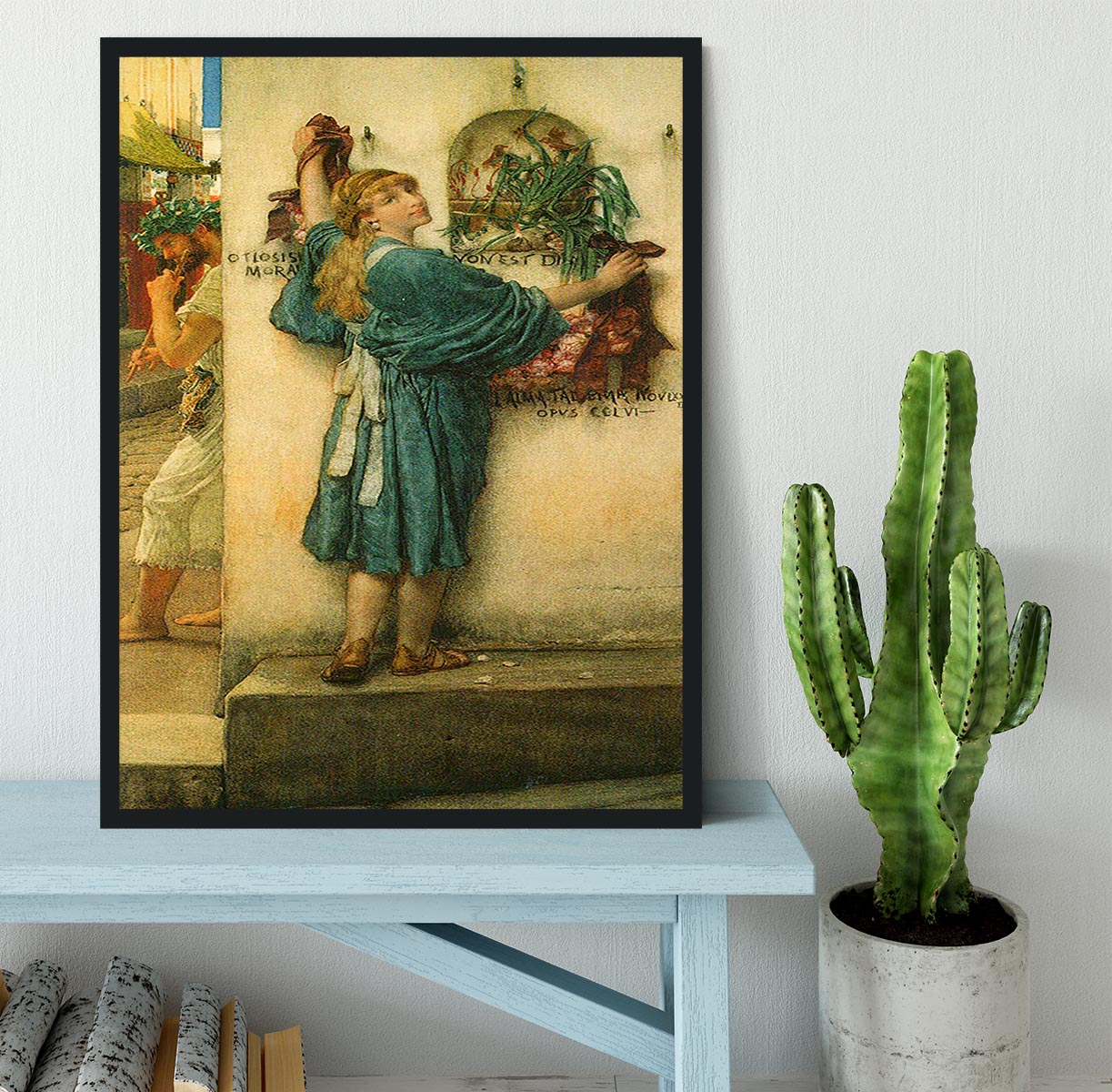 A beautifully framed print of A Road Altar by Alma Tadema, showcasing intricate details and vibrant colors, available in various frame styles.