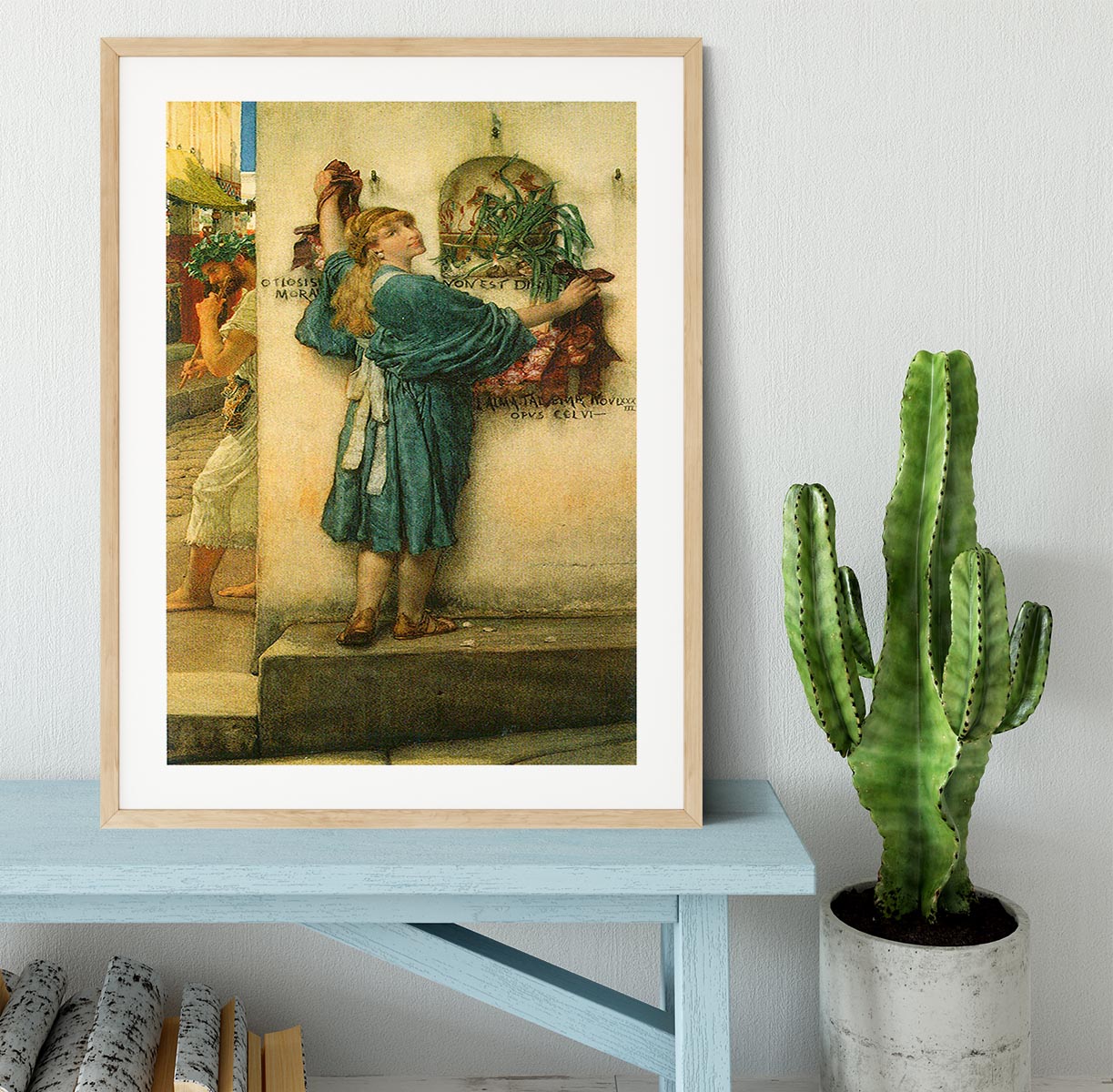 A beautifully framed print of A Road Altar by Alma Tadema, showcasing intricate details and vibrant colors, available in various frame styles.