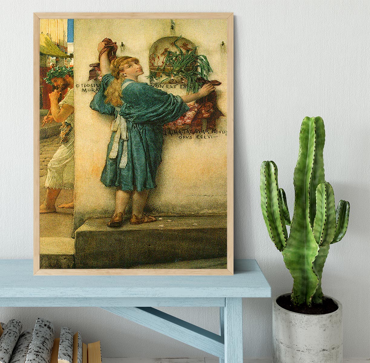 A beautifully framed print of A Road Altar by Alma Tadema, showcasing intricate details and vibrant colors, available in various frame styles.