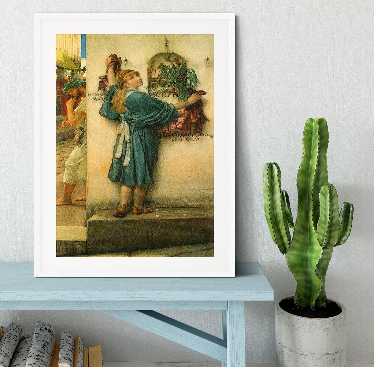 A beautifully framed print of A Road Altar by Alma Tadema, showcasing intricate details and vibrant colors, available in various frame styles.