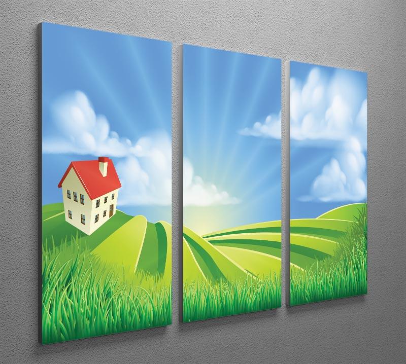 A beautiful 3-panel canvas print depicting rolling hills at sunrise, showcasing vibrant colors and serene landscape.
