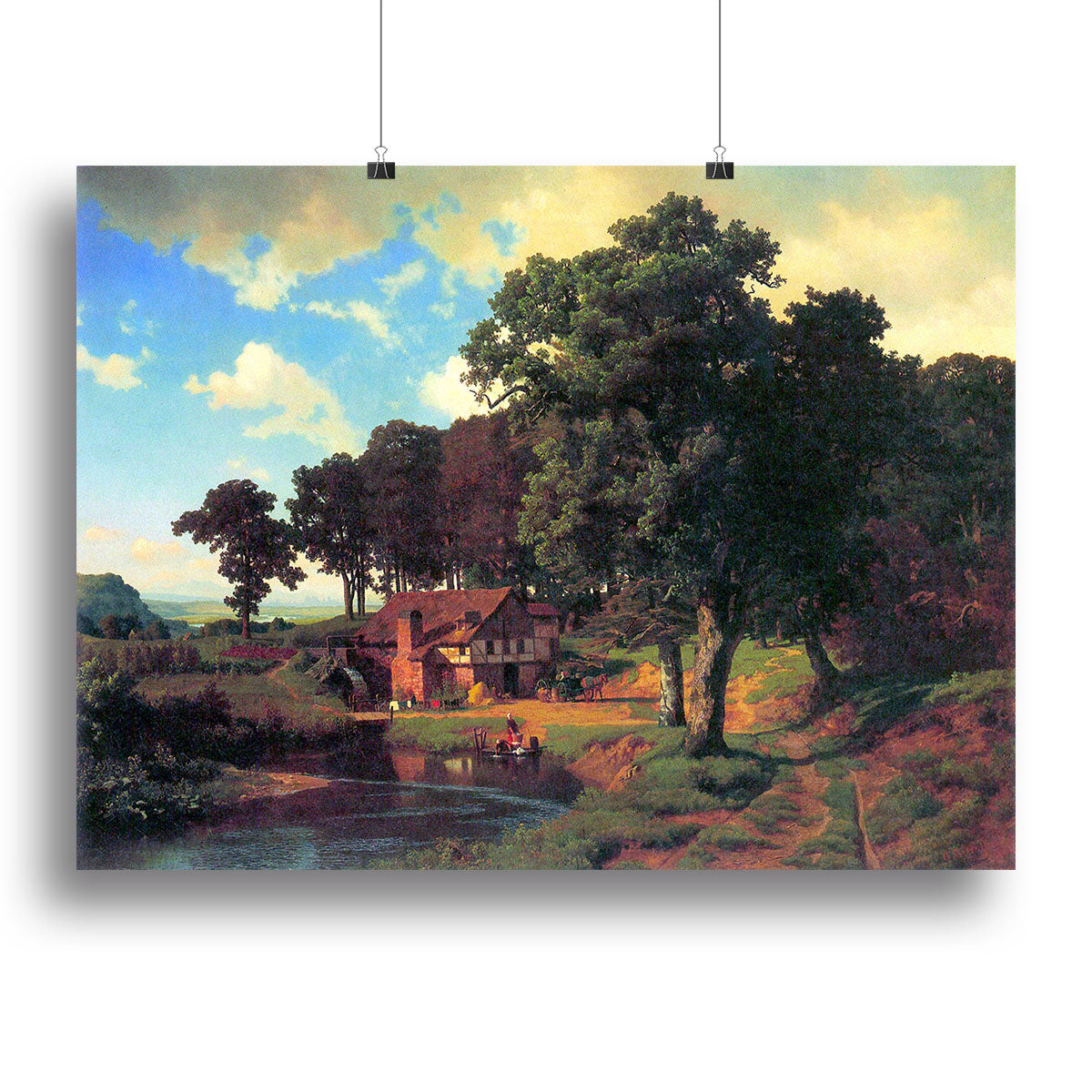 A beautiful canvas print of a rustic mill by Bierstadt, showcasing serene nature and elegant details.