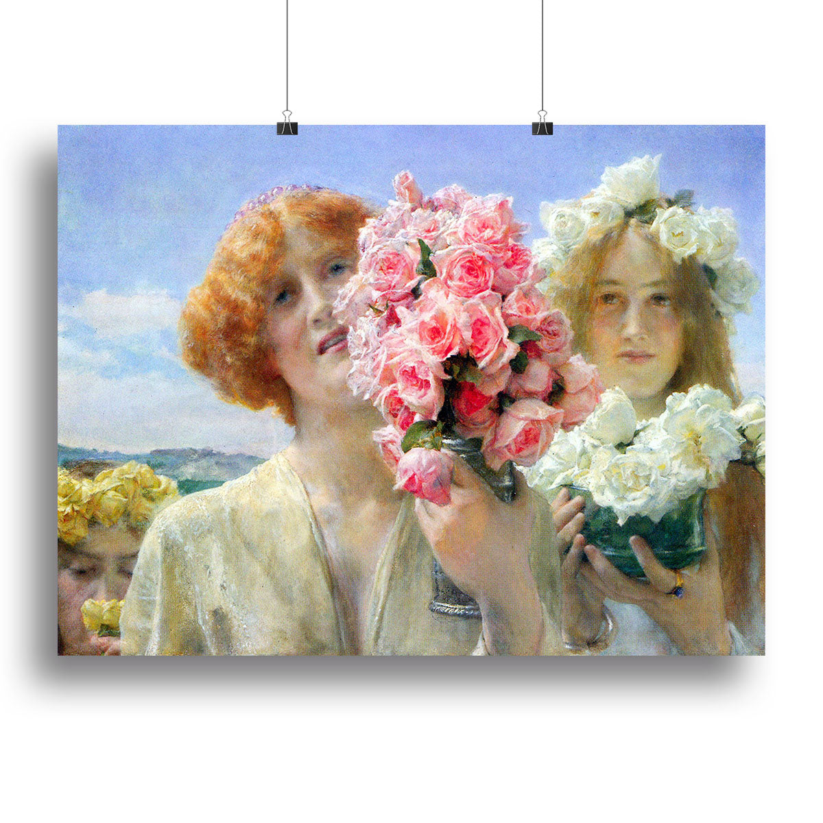 A vibrant canvas print or poster featuring Alma Tadema's summer artwork, showcasing elegant colors and intricate details.