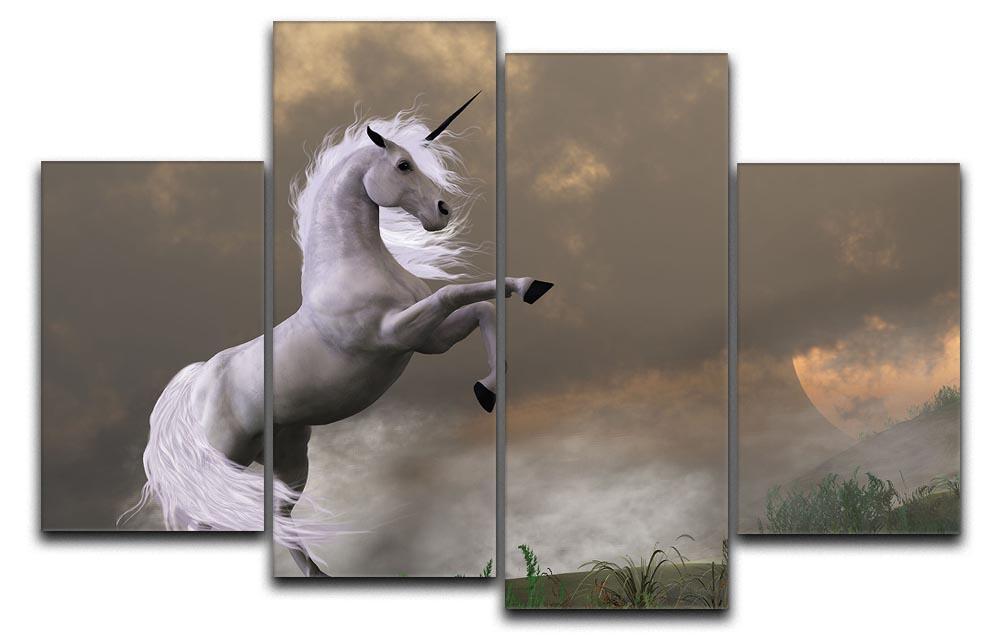 A captivating 4 split panel canvas featuring a majestic unicorn stag, showcasing vibrant colors and intricate details.
