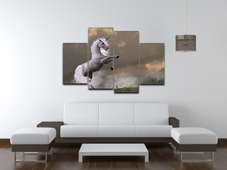 A captivating 4 split panel canvas featuring a majestic unicorn stag, showcasing vibrant colors and intricate details.