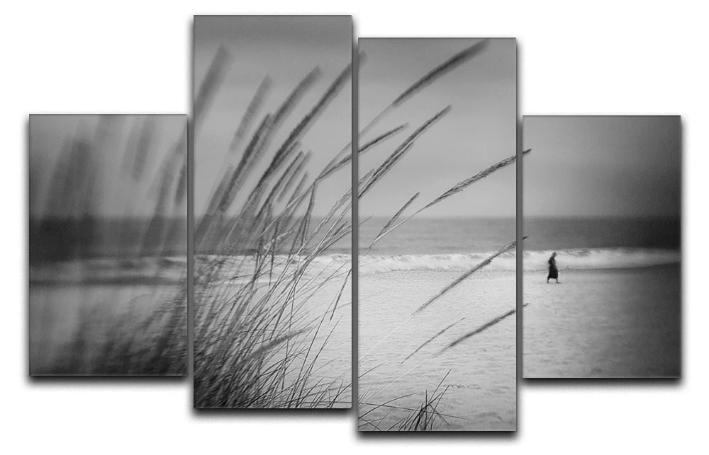 A stunning 4-split canvas artwork depicting a serene seafront scene, divided into four panels for a dynamic display.