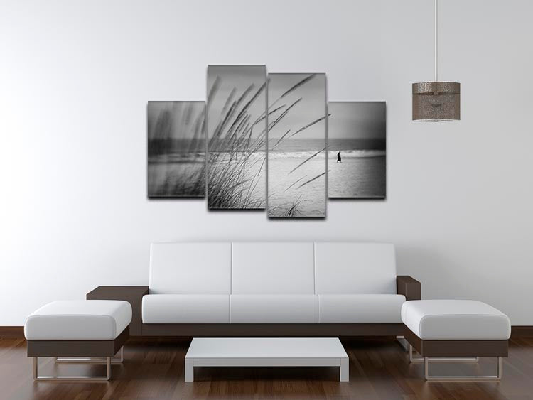 A stunning 4-split canvas artwork depicting a serene seafront scene, divided into four panels for a dynamic display.