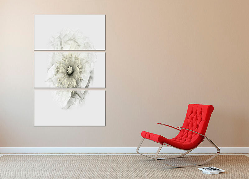 A beautiful 3-panel canvas print featuring white poppies, elegantly displayed to enhance any room's decor.