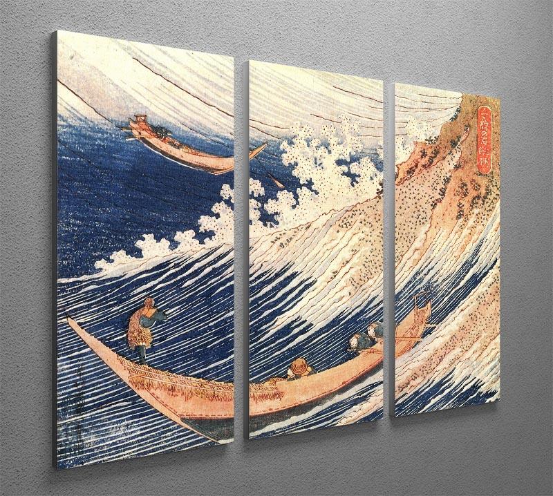 A Wild Sea at Choshi by Hokusai, a stunning 3-panel canvas print showcasing vibrant ocean waves and traditional Japanese art style.