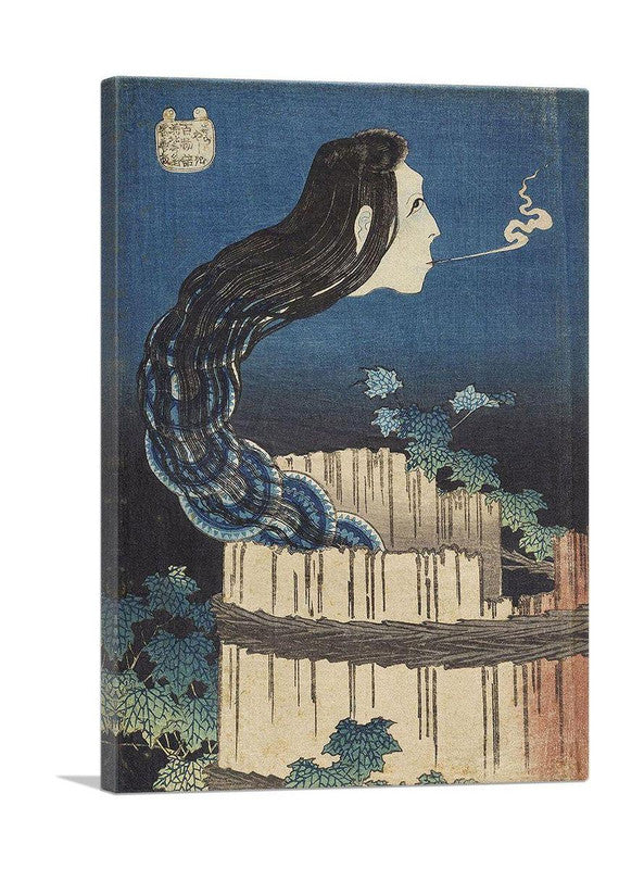 Canvas art depicting a ghostly woman emerging from a well, showcasing ethereal beauty and mystery.