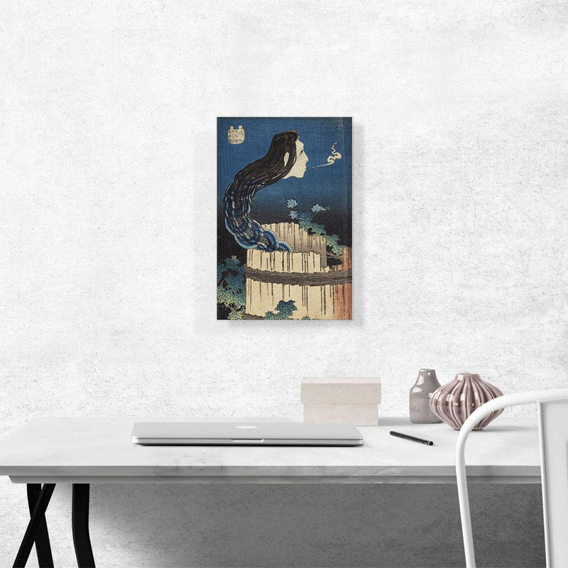 Canvas art depicting a ghostly woman emerging from a well, showcasing ethereal beauty and mystery.