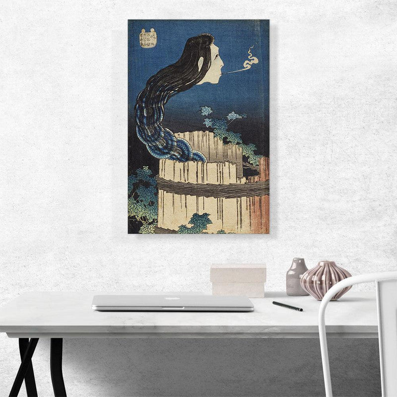 Canvas art depicting a ghostly woman emerging from a well, showcasing ethereal beauty and mystery.