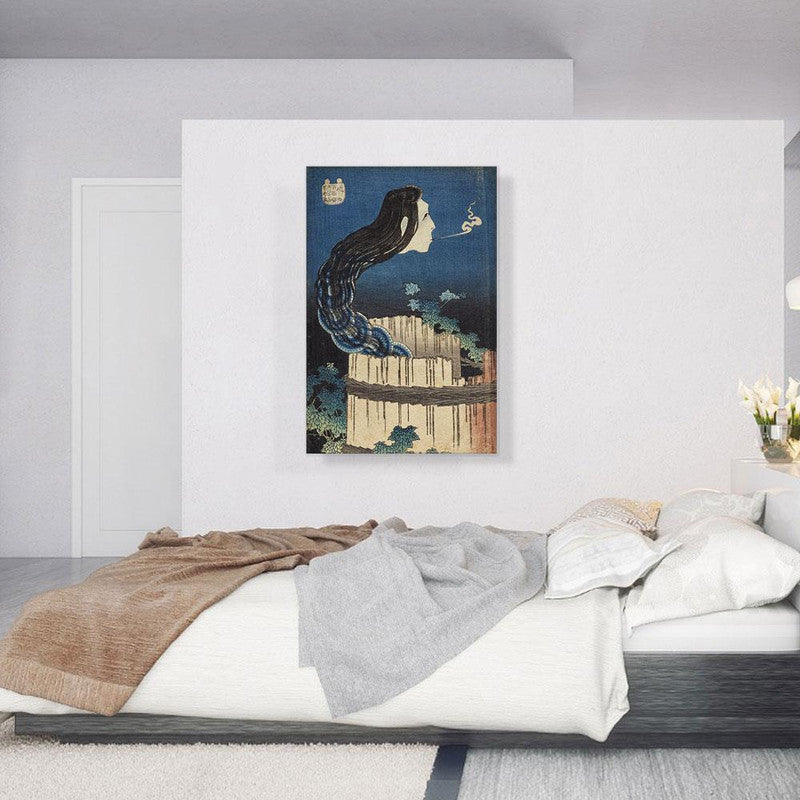 Canvas art depicting a ghostly woman emerging from a well, showcasing ethereal beauty and mystery.