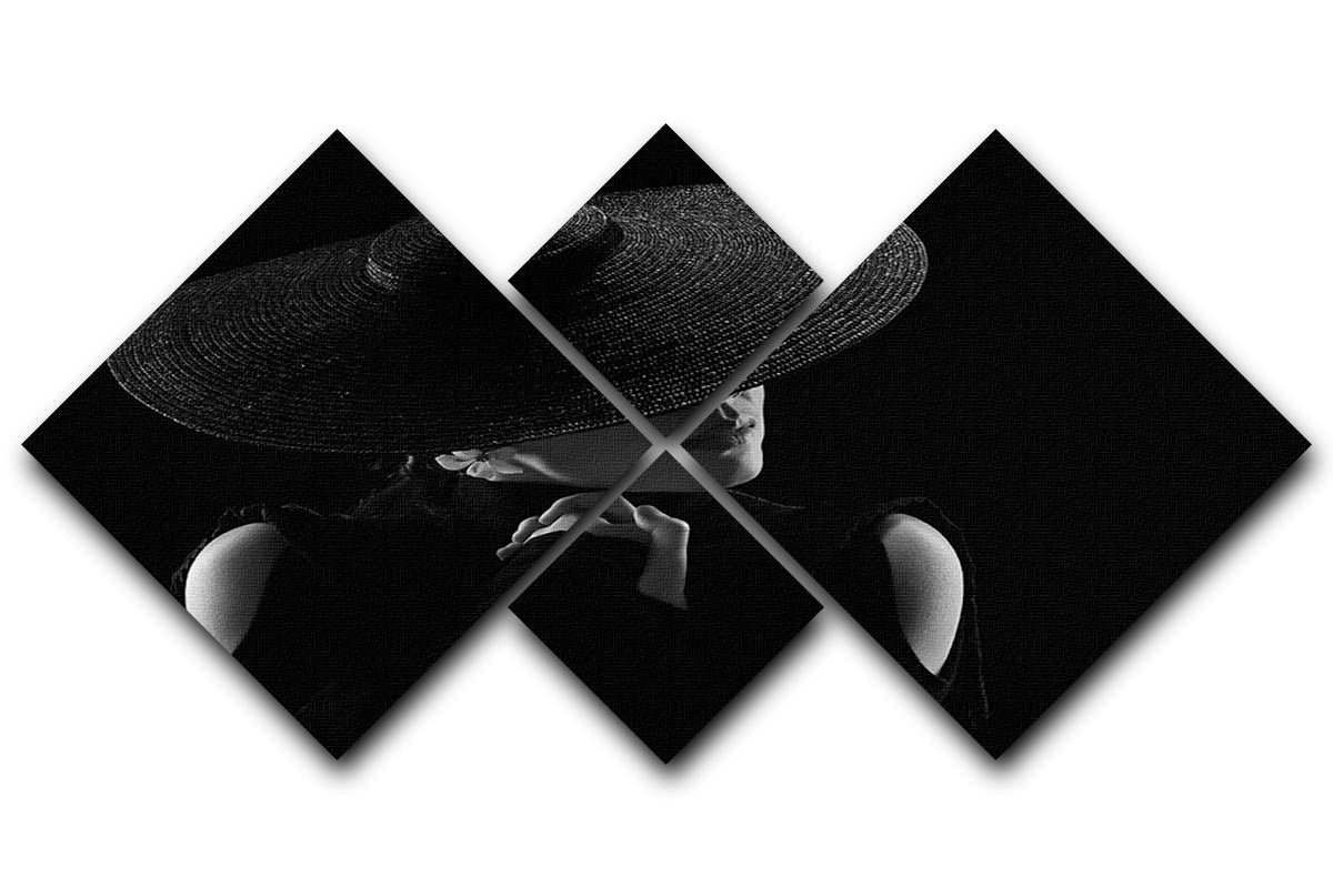 A multi-panel canvas artwork featuring a woman, divided into four equal squares, showcasing a hate theme with vibrant colors.