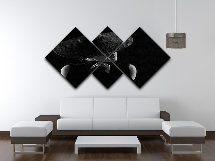 A multi-panel canvas artwork featuring a woman, divided into four equal squares, showcasing a hate theme with vibrant colors.