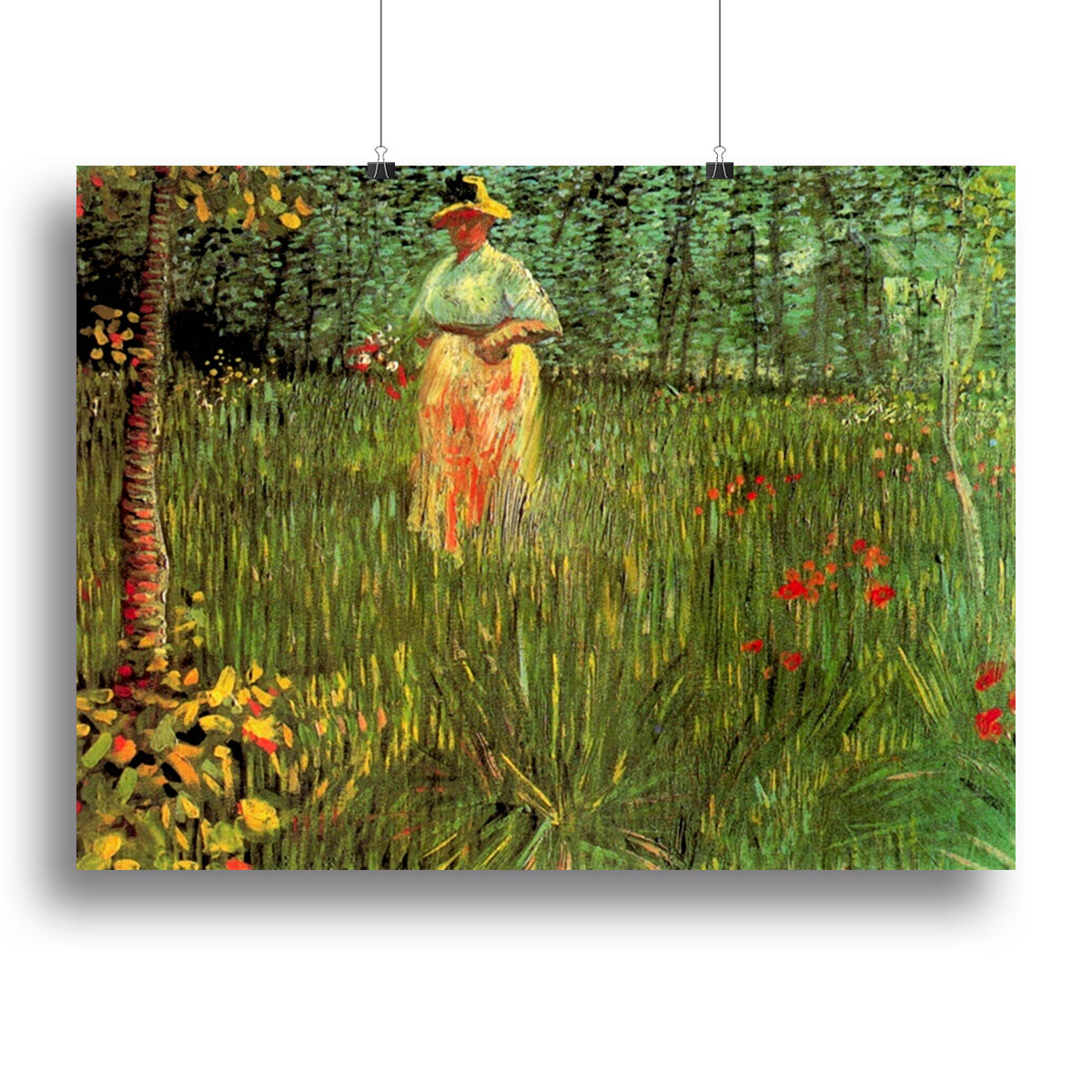Canvas print of Van Gogh's 'A Woman Walking in a Garden', showcasing a woman in a vibrant garden setting.