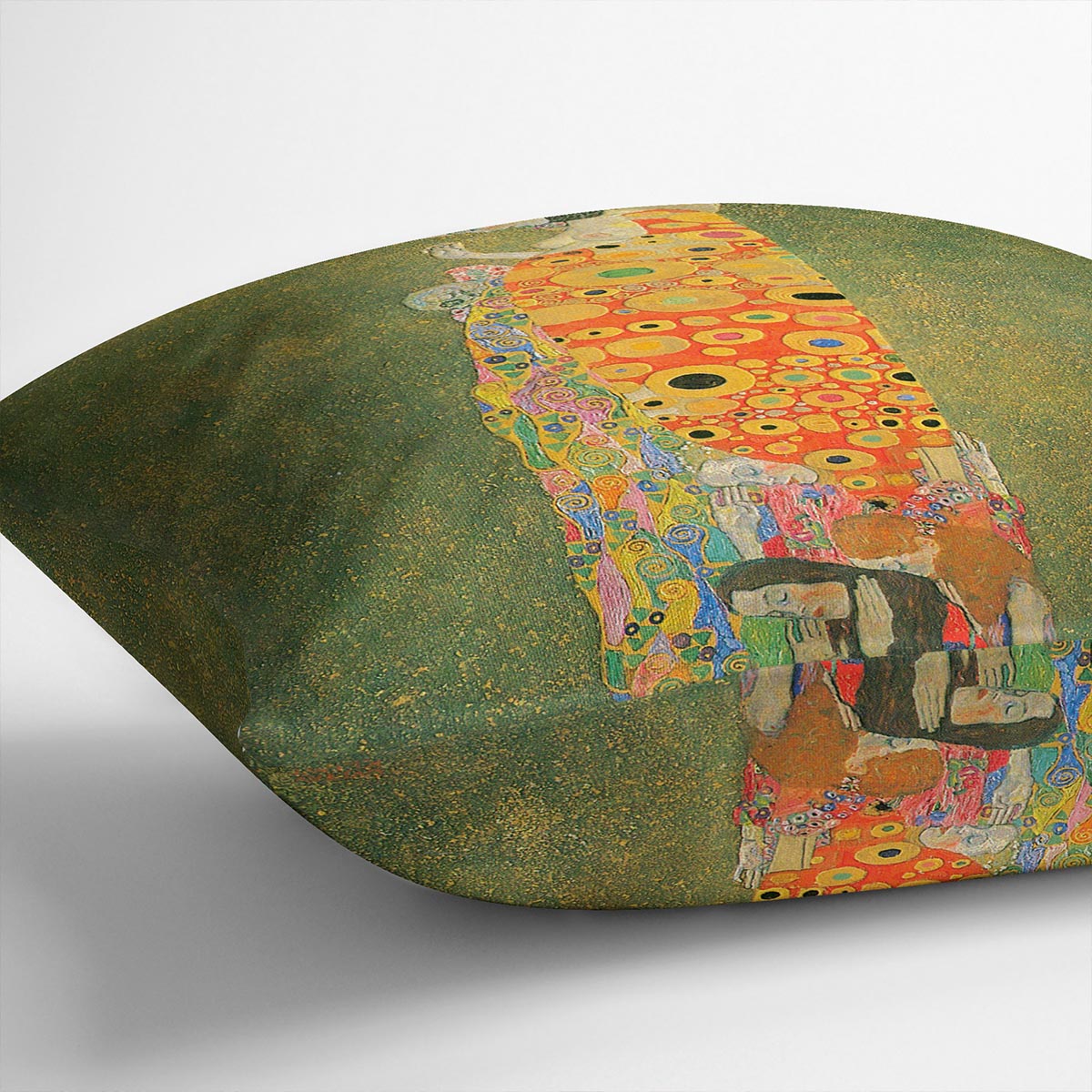 Abandoned Hope by Klimt Cushion featuring vibrant abstract design on luxurious vegan faux suede.