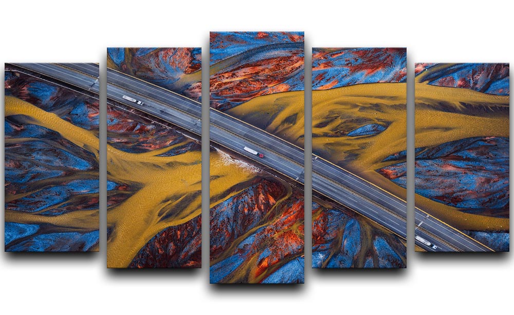 Above The Colorful River 5 Split Panel Canvas artwork featuring a vibrant river scene divided into five panels.