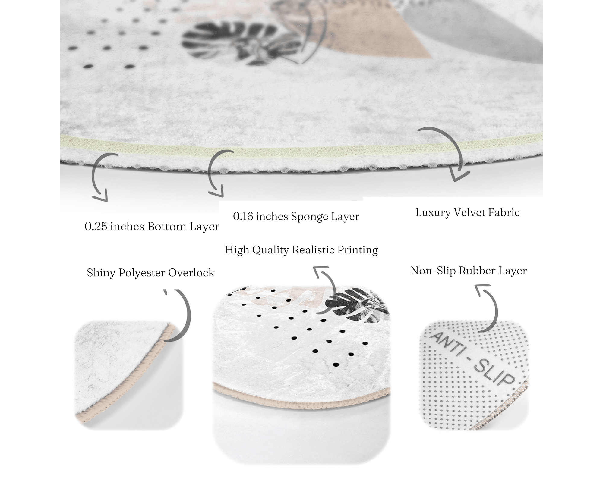 A stylish abstract round rug in soft velvet fabric, featuring a minimalist design suitable for living rooms.