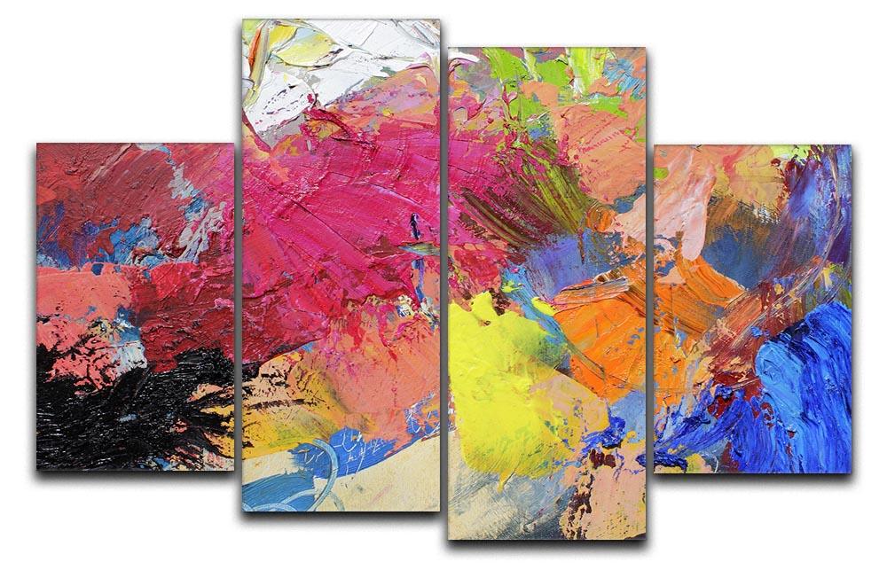 A vibrant Abstract Art 4 Split Panel Canvas featuring colorful abstract designs divided into four equal sections, creating a dynamic visual effect.