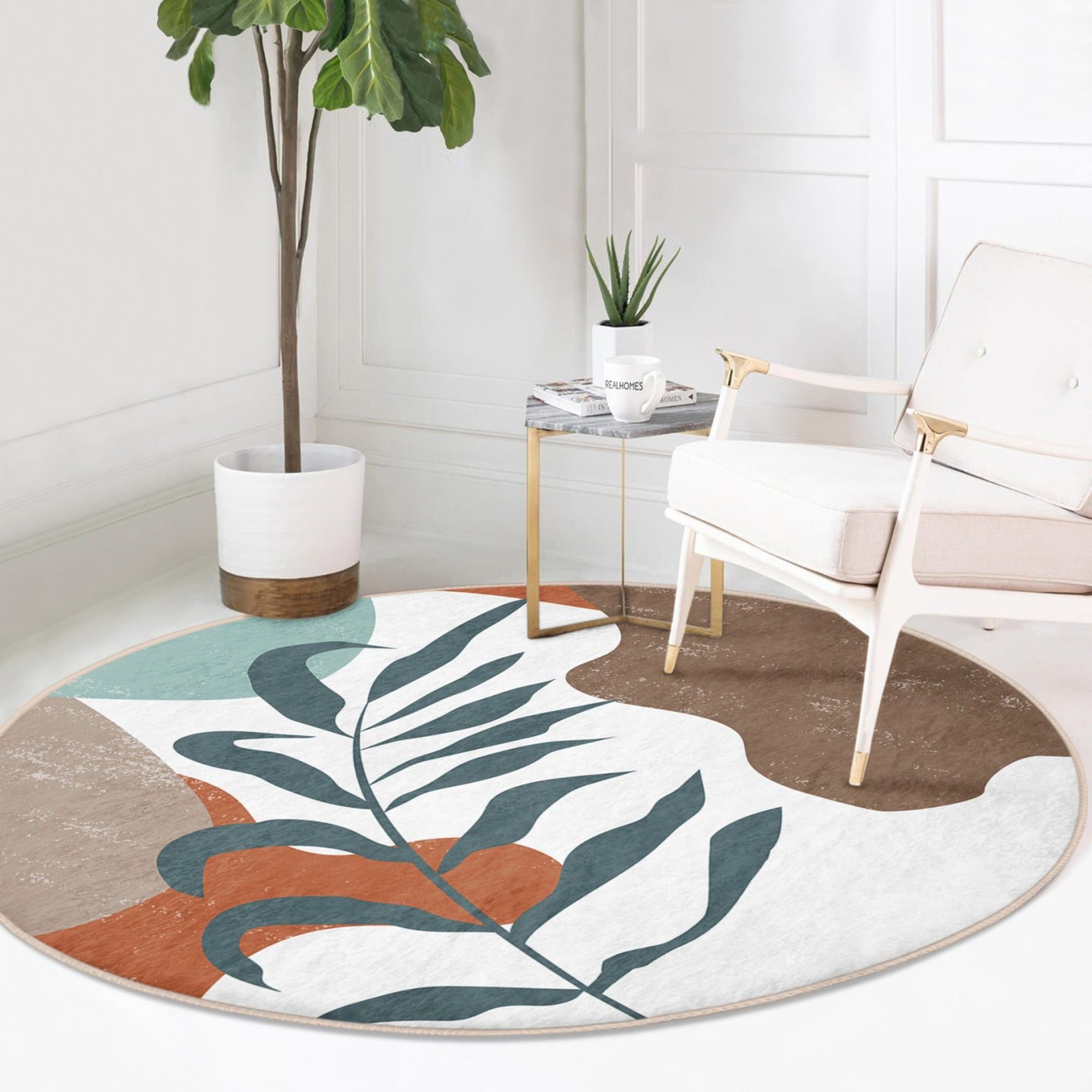 Abstract Circle Carpet in a minimalist design, showcasing soft velvet fabric and vibrant colors, perfect for modern home decor.