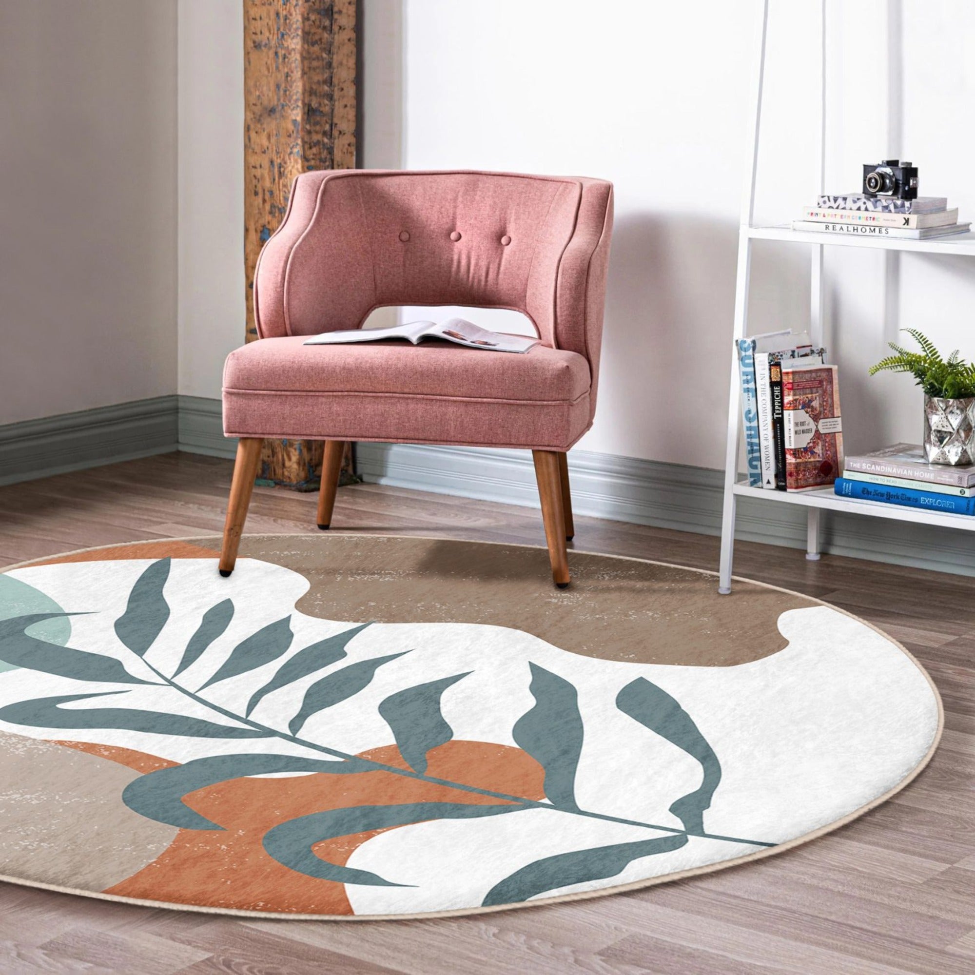 Abstract Circle Carpet in a minimalist design, showcasing soft velvet fabric and vibrant colors, perfect for modern home decor.